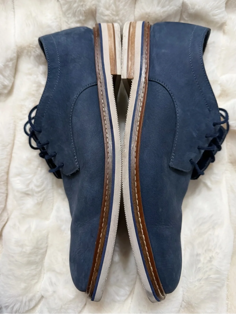 Bostonian Navy Suede Dezmin Plain Oxford Shoes Brown Welt 9.5